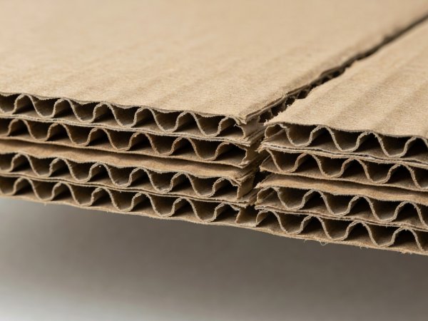 Close view of corrugated board edge showing liners and fluted medium